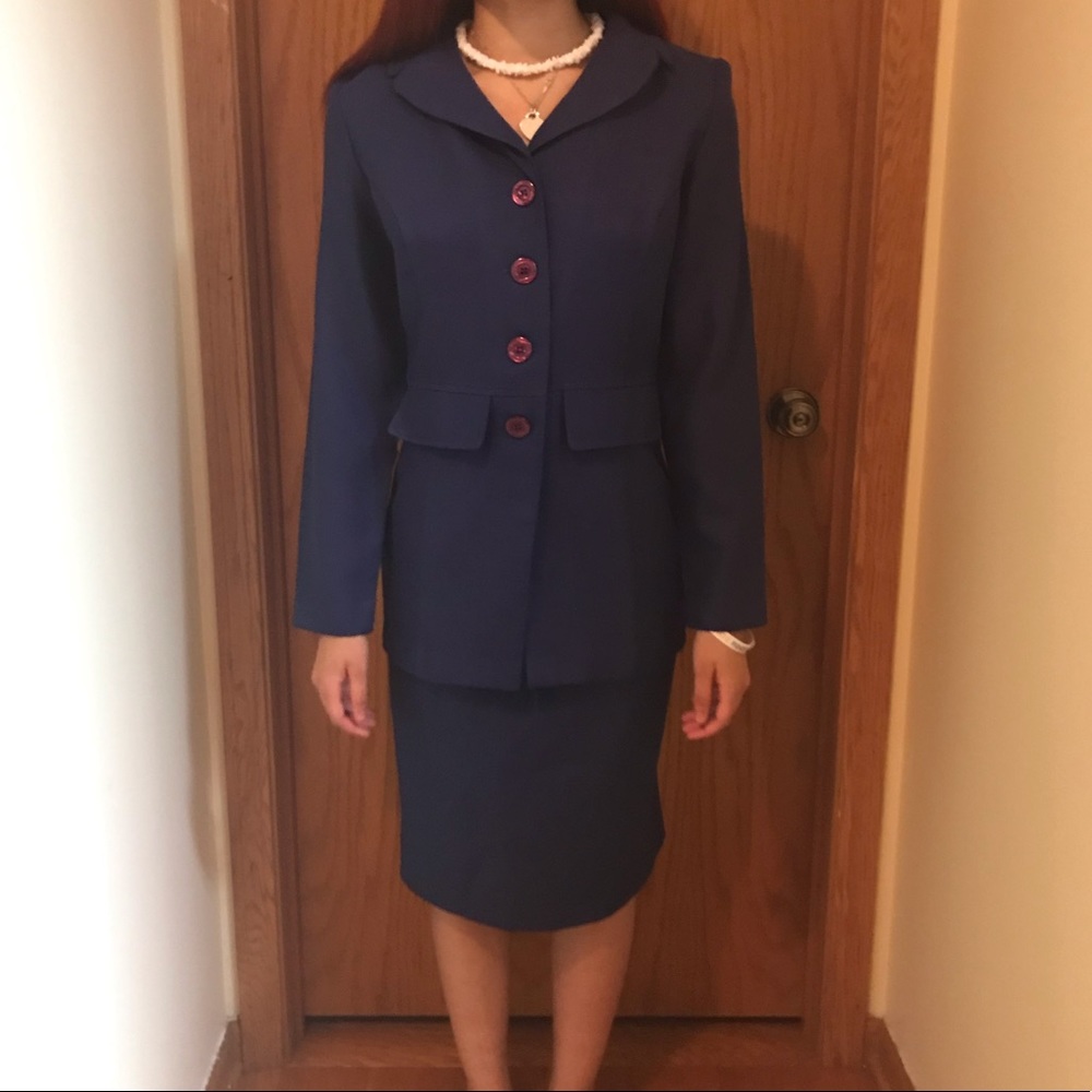 Jennifer James Blue Skirt Suit